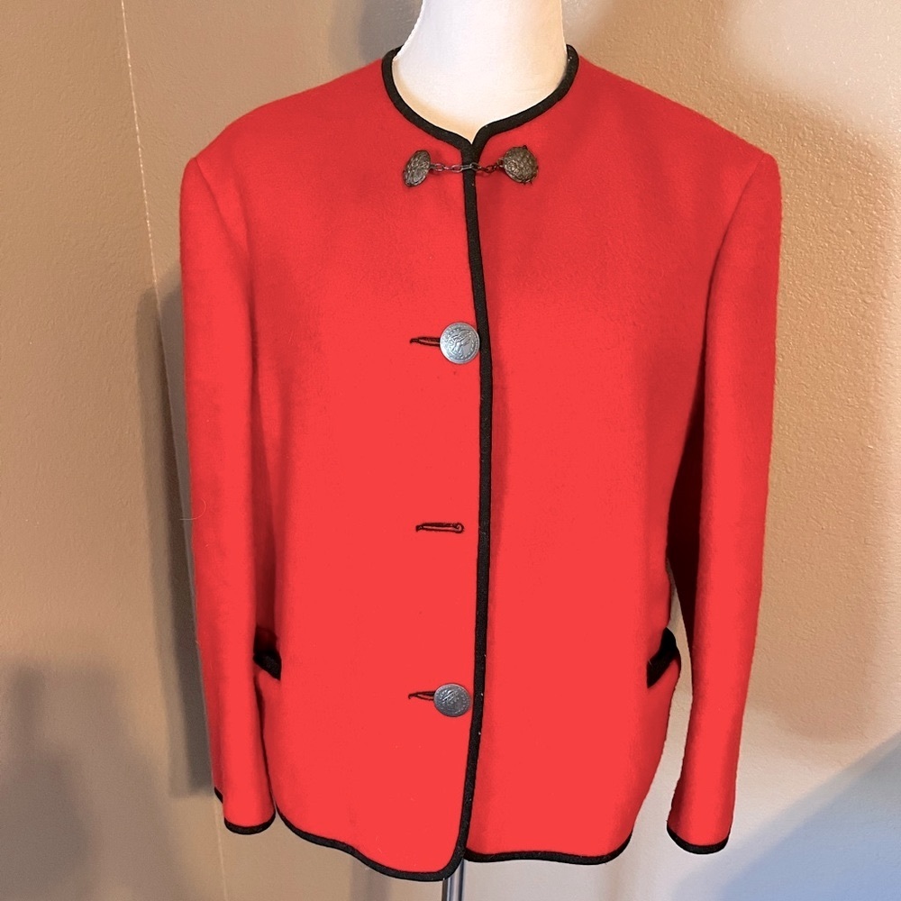 Vintage 1960’s Red Black Trim Wool Coat Jacket